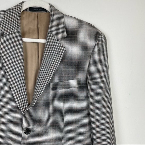 Vintage Boyfriend Blazer Academia Padded Shoulder Houndstooth Wool - Picture 6 of 14